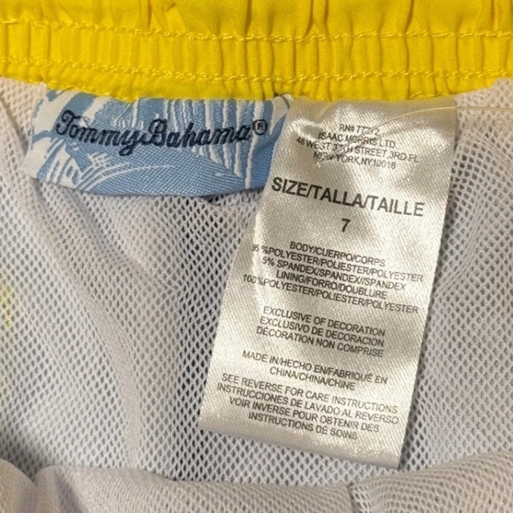 Tommy Bahama Boys Blue Yellow Wave‎ Print Swim Trunks Size 7 Mesh Lined Pocket